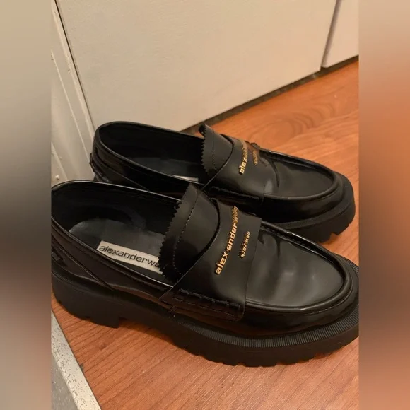 Alexander Wang Black Patent Leather Chunky Loafers with Gold Logo - Picture 5 of 5